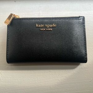 kate spade Black Saffiano Zip Card Wallet with Gold Logo